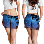 Night Sunset Sky And Palm Trees Print Women's Shorts