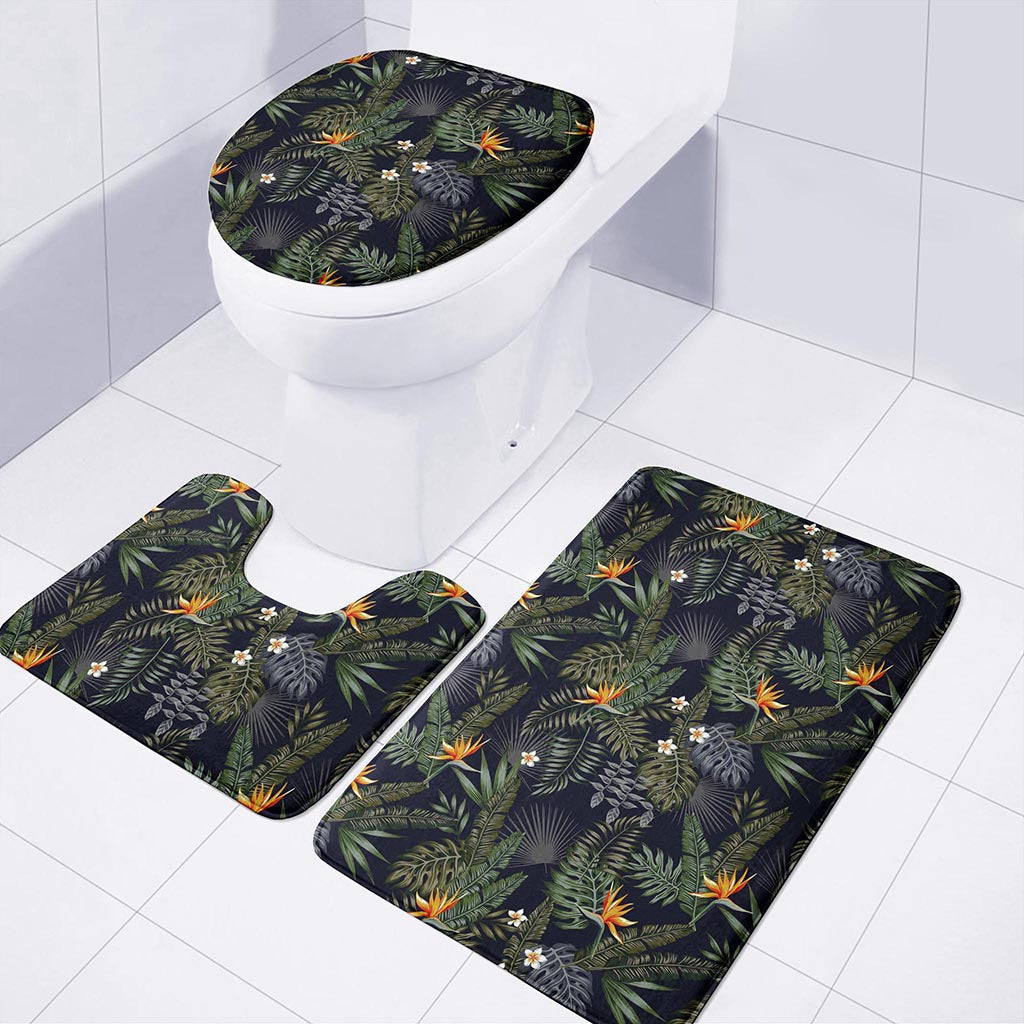 Night Tropical Hawaii Pattern Print 3 Piece Bath Mat Set
