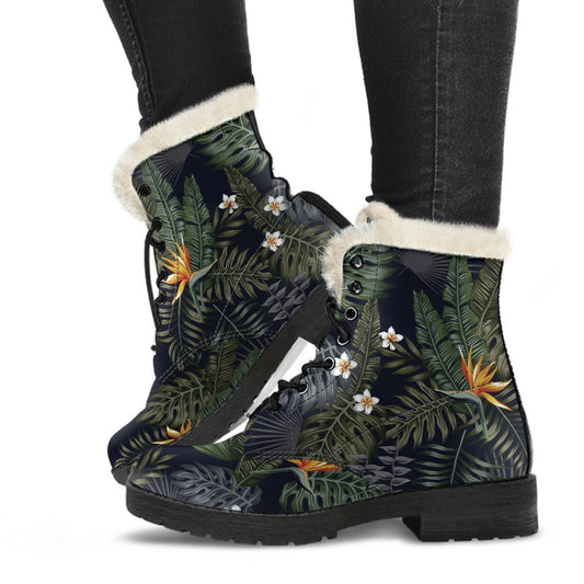 Night Tropical Hawaii Pattern Print Comfy Boots GearFrost