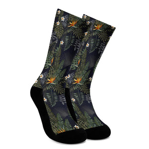 Night Tropical Hawaii Pattern Print Crew Socks