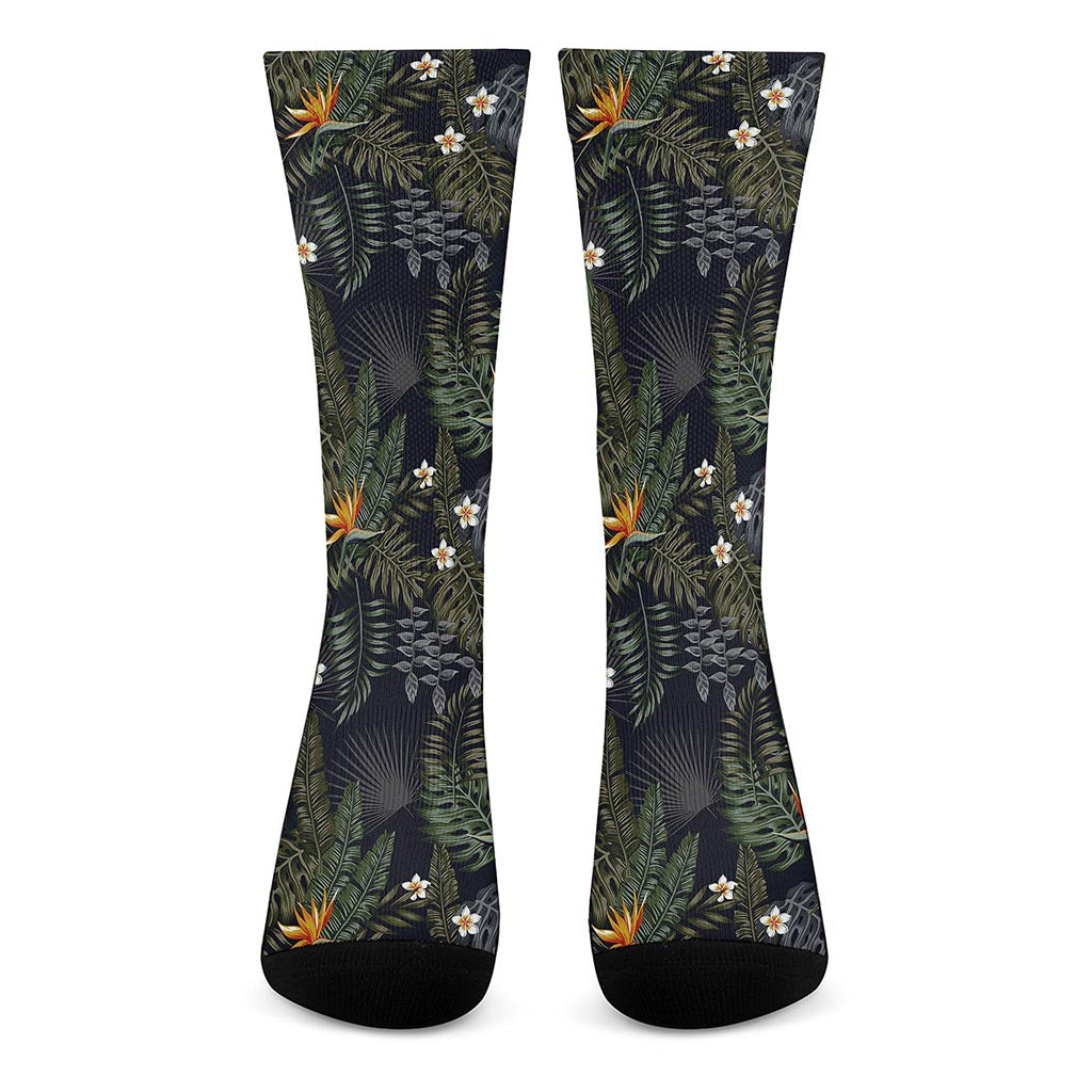 Night Tropical Hawaii Pattern Print Crew Socks