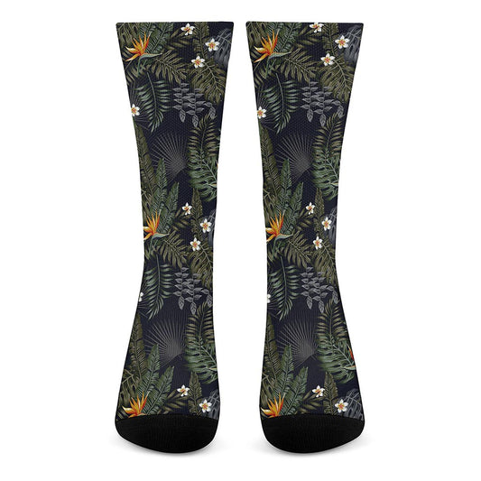 Night Tropical Hawaii Pattern Print Crew Socks