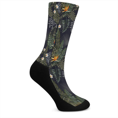 Night Tropical Hawaii Pattern Print Crew Socks