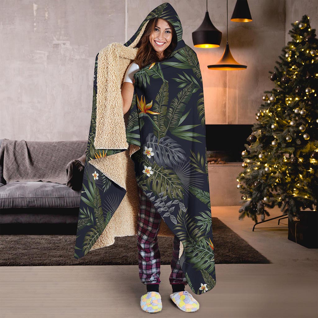 Night Tropical Hawaii Pattern Print Hooded Blanket