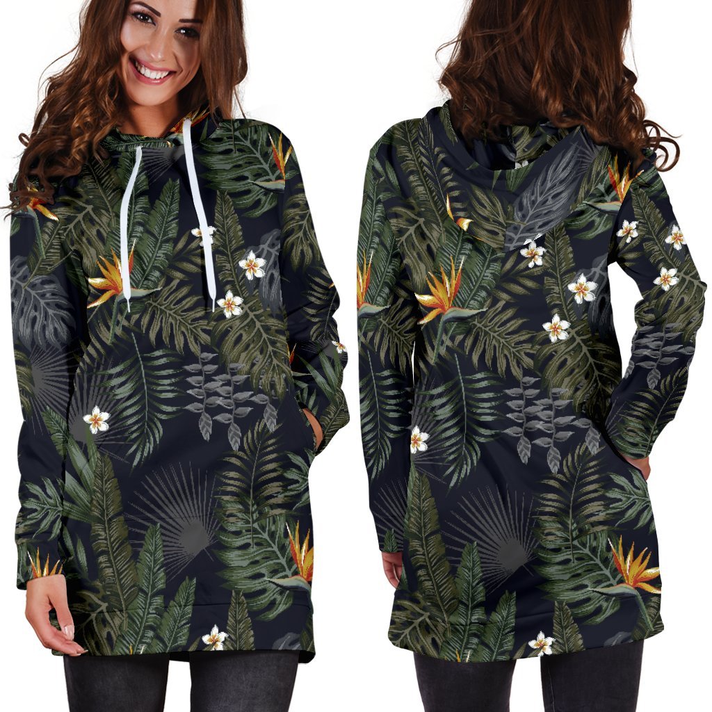 Night Tropical Hawaii Pattern Print Hoodie Dress GearFrost