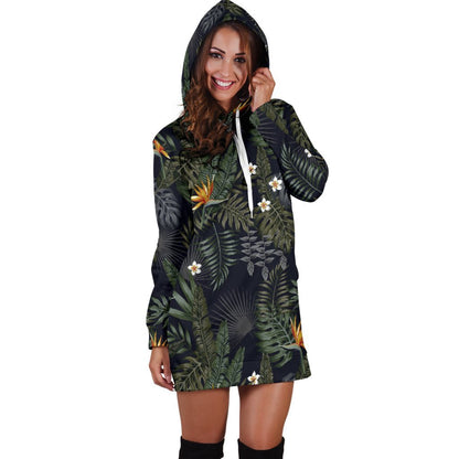 Night Tropical Hawaii Pattern Print Hoodie Dress GearFrost