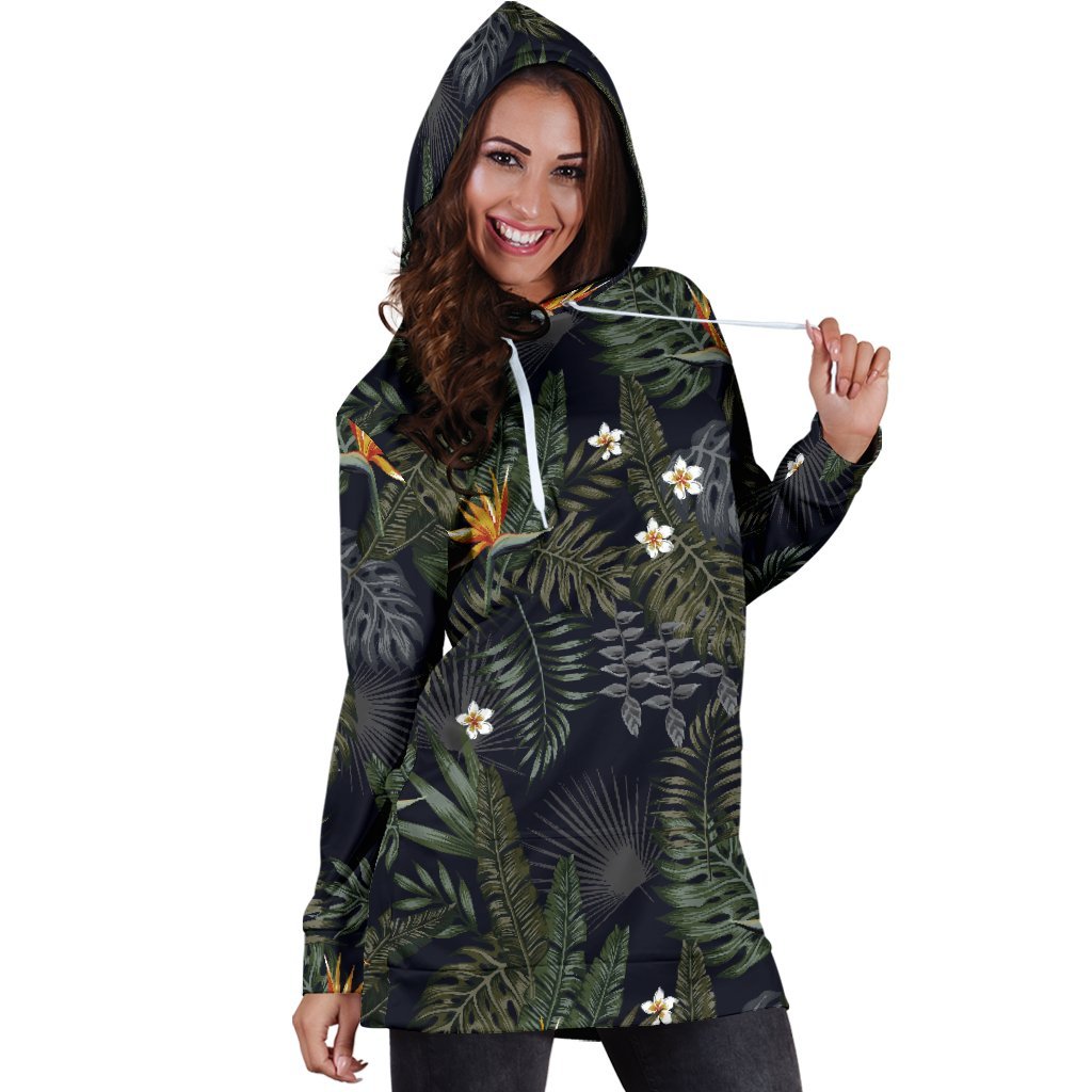 Night Tropical Hawaii Pattern Print Hoodie Dress GearFrost