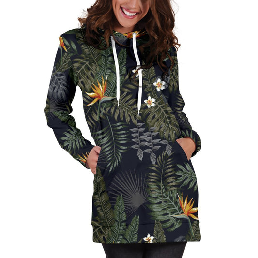 Night Tropical Hawaii Pattern Print Hoodie Dress GearFrost