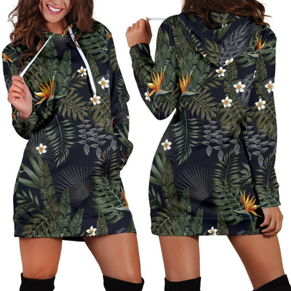 Night Tropical Hawaii Pattern Print Hoodie Dress GearFrost
