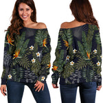 Night Tropical Hawaii Pattern Print Off Shoulder Sweatshirt GearFrost