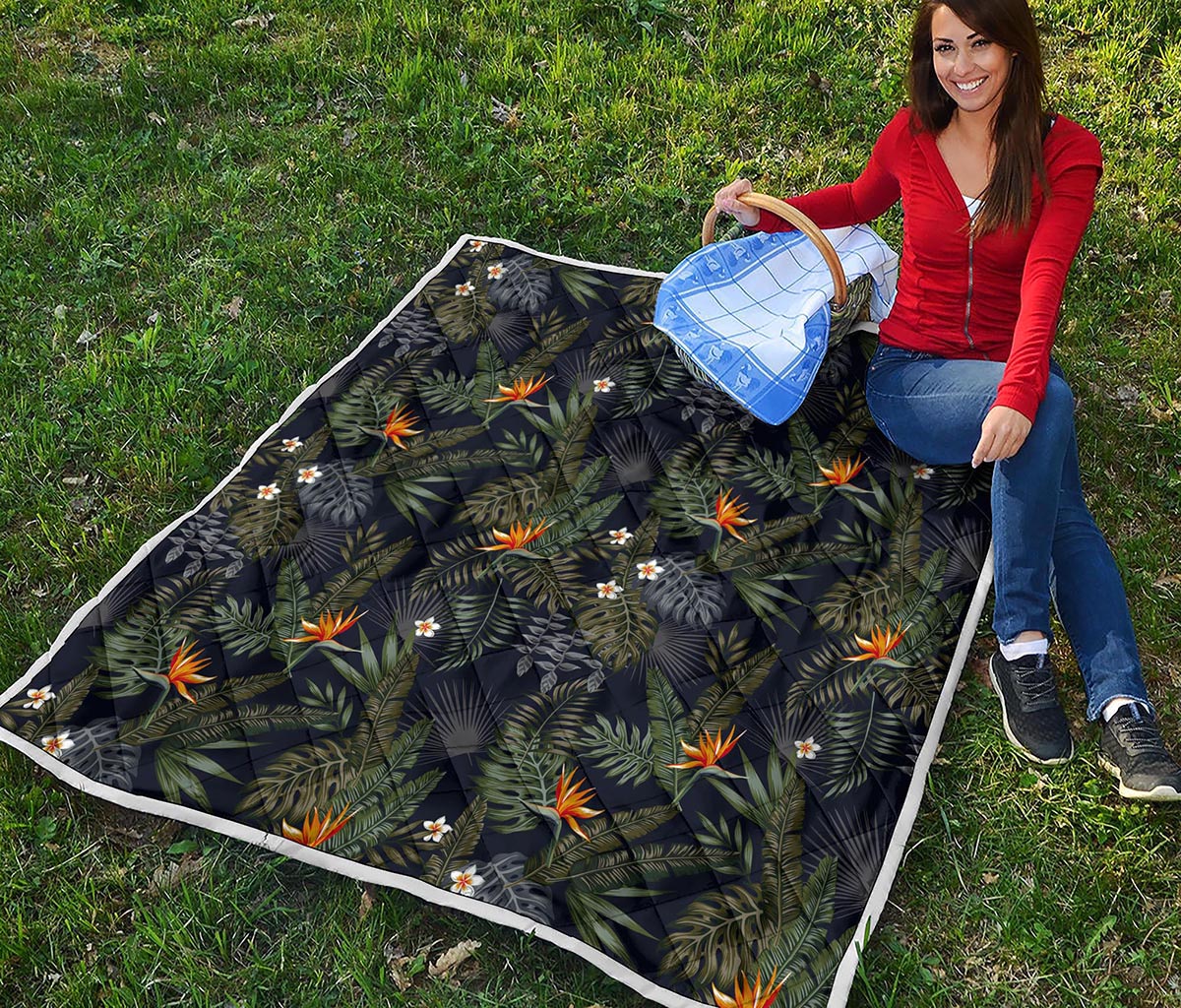 Night Tropical Hawaii Pattern Print Quilt