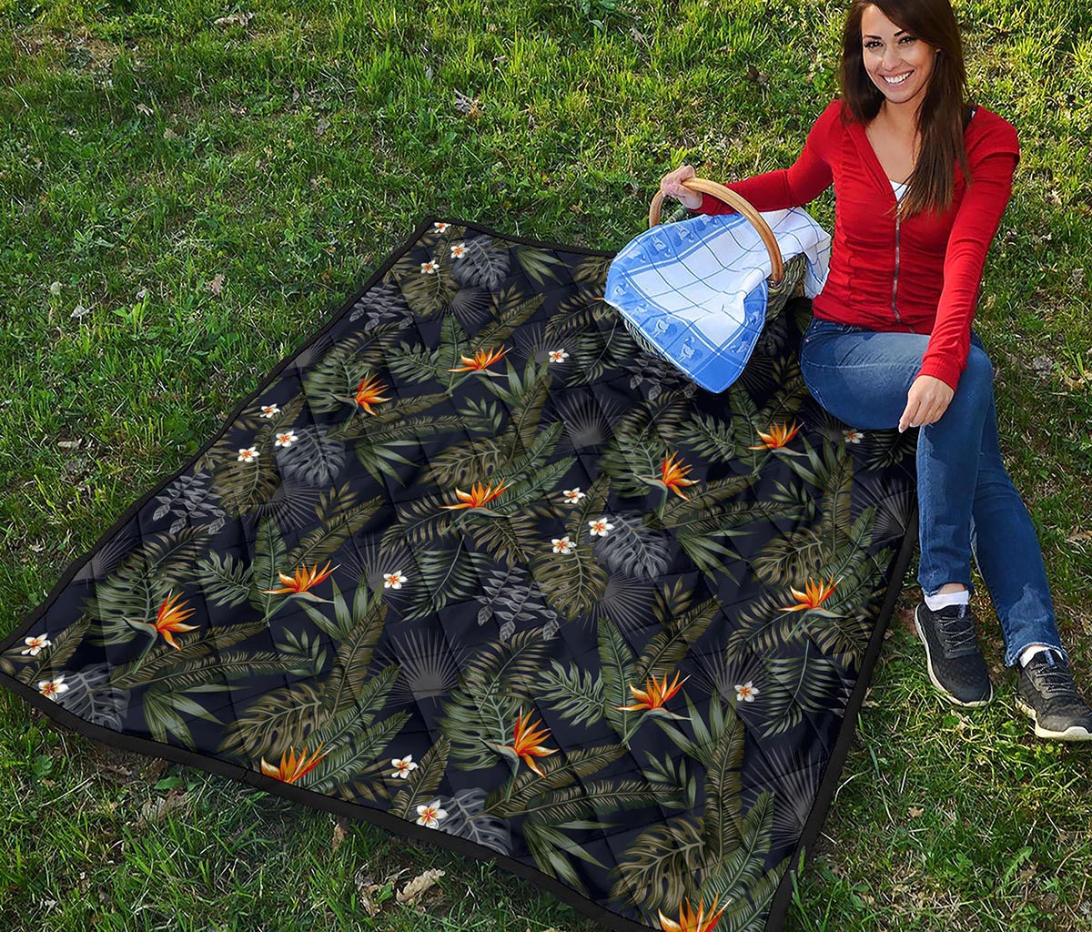 Night Tropical Hawaii Pattern Print Quilt