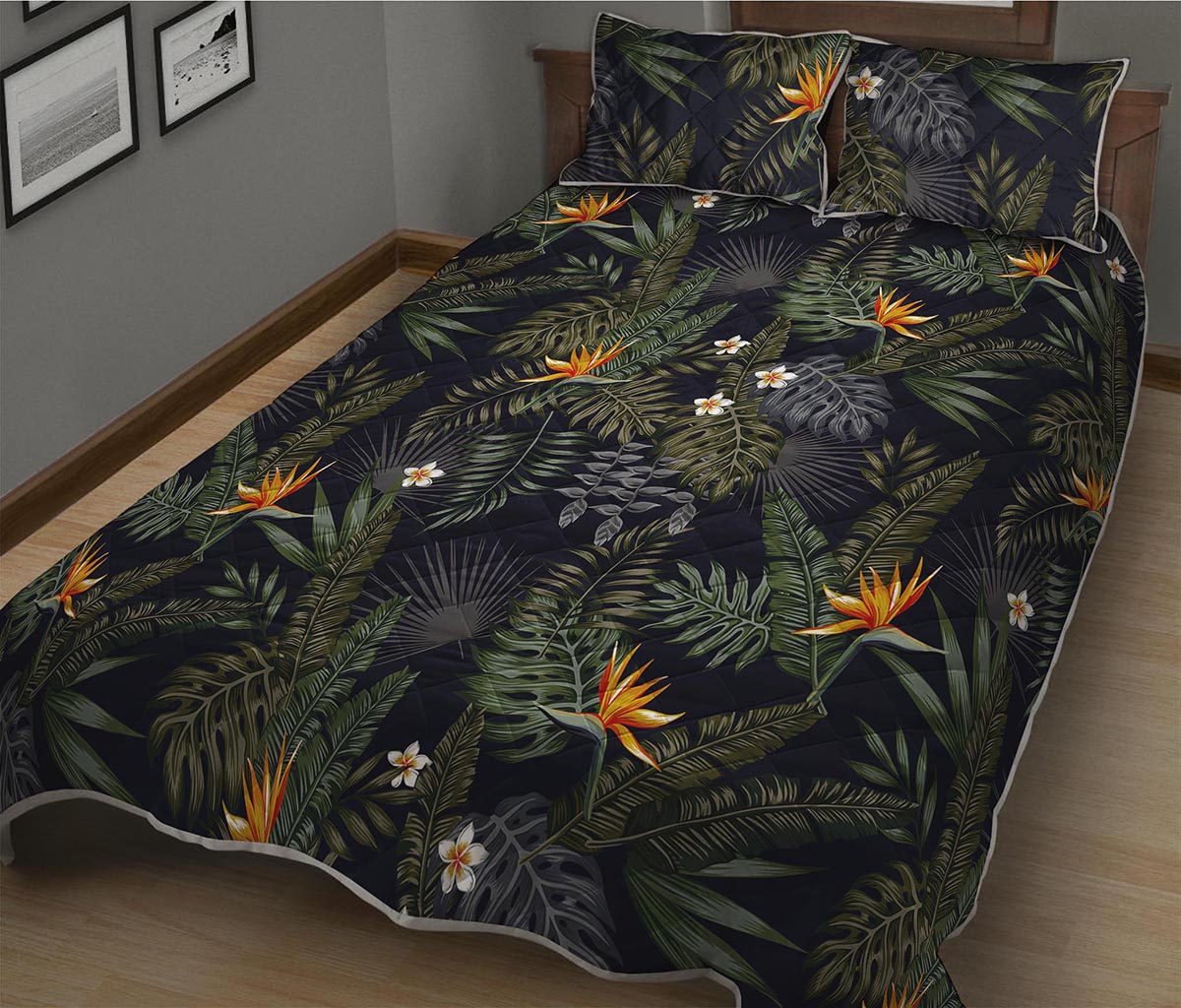 Night Tropical Hawaii Pattern Print Quilt Bed Set