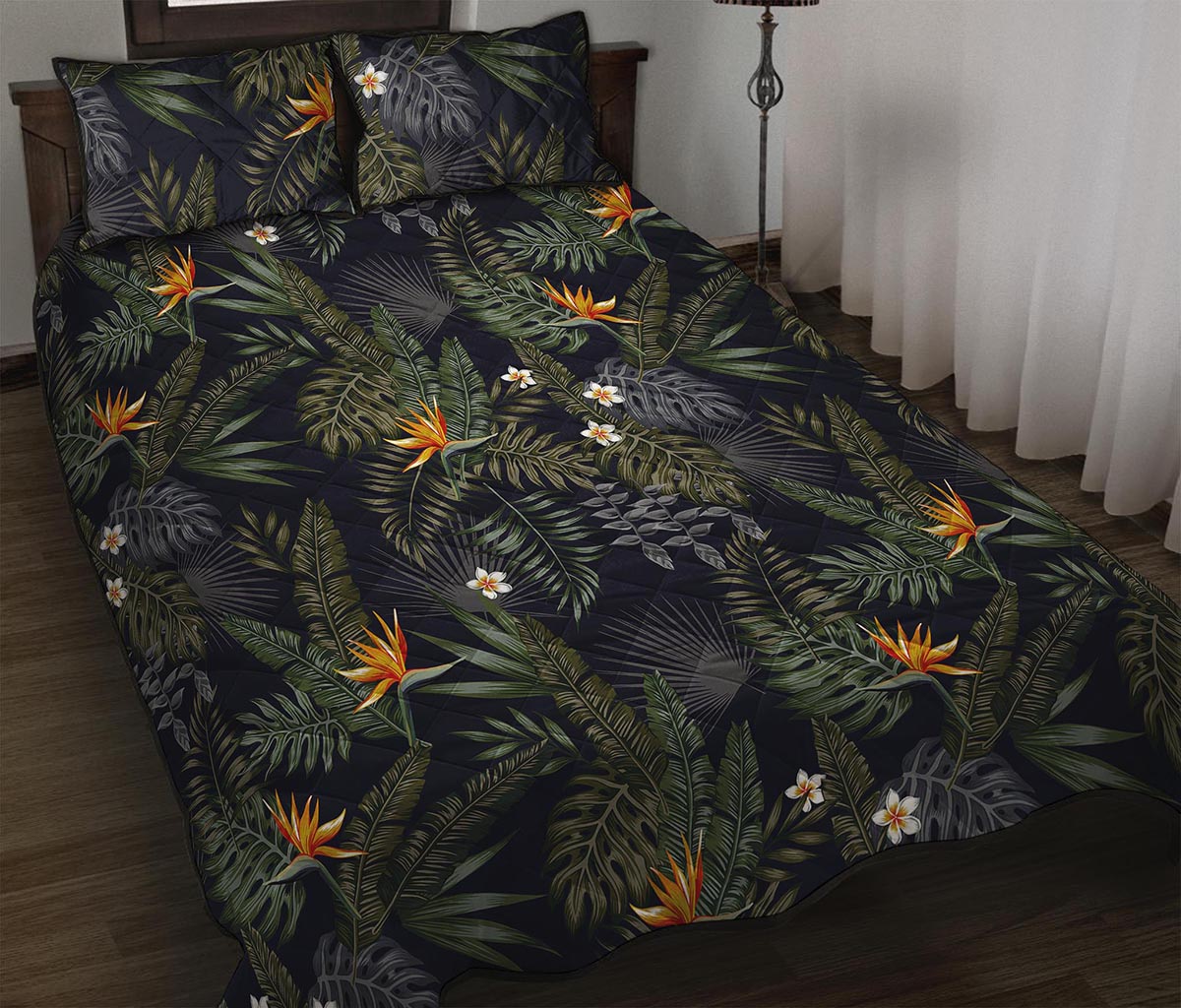 Night Tropical Hawaii Pattern Print Quilt Bed Set