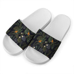 Night Tropical Hawaii Pattern Print White Slide Sandals