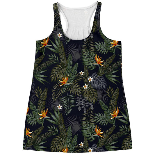 Night Tropical Hawaii Pattern Print Women's Racerback Tank Top