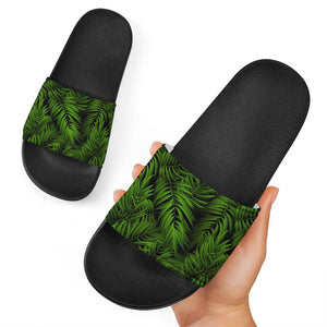 Night Tropical Palm Leaf Pattern Print Black Slide Sandals