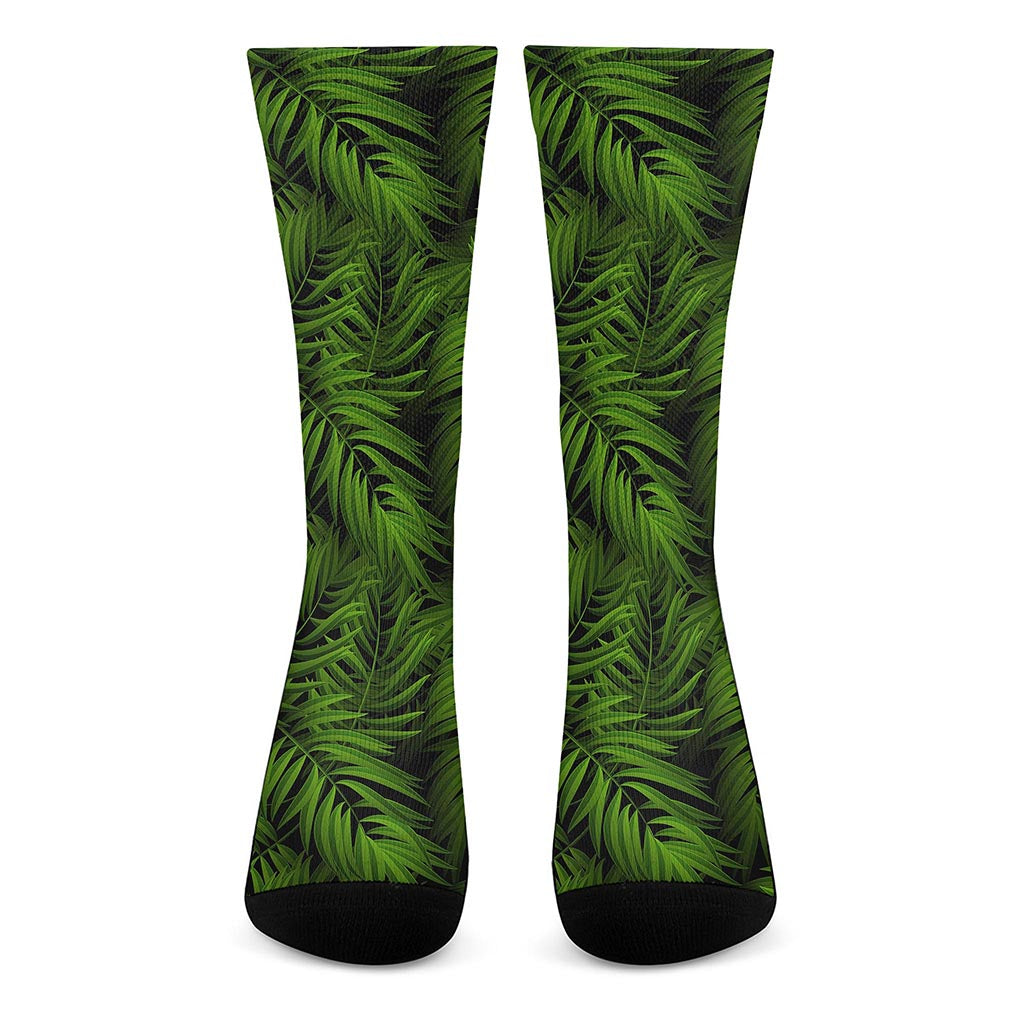 Night Tropical Palm Leaf Pattern Print Crew Socks