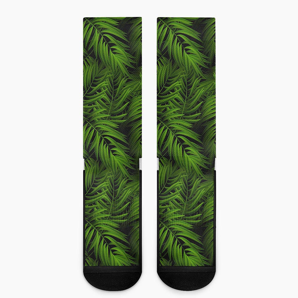 Night Tropical Palm Leaf Pattern Print Crew Socks