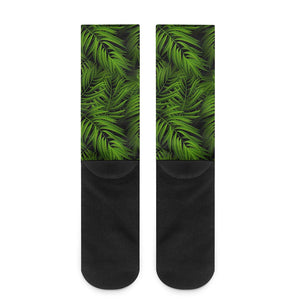 Night Tropical Palm Leaf Pattern Print Crew Socks