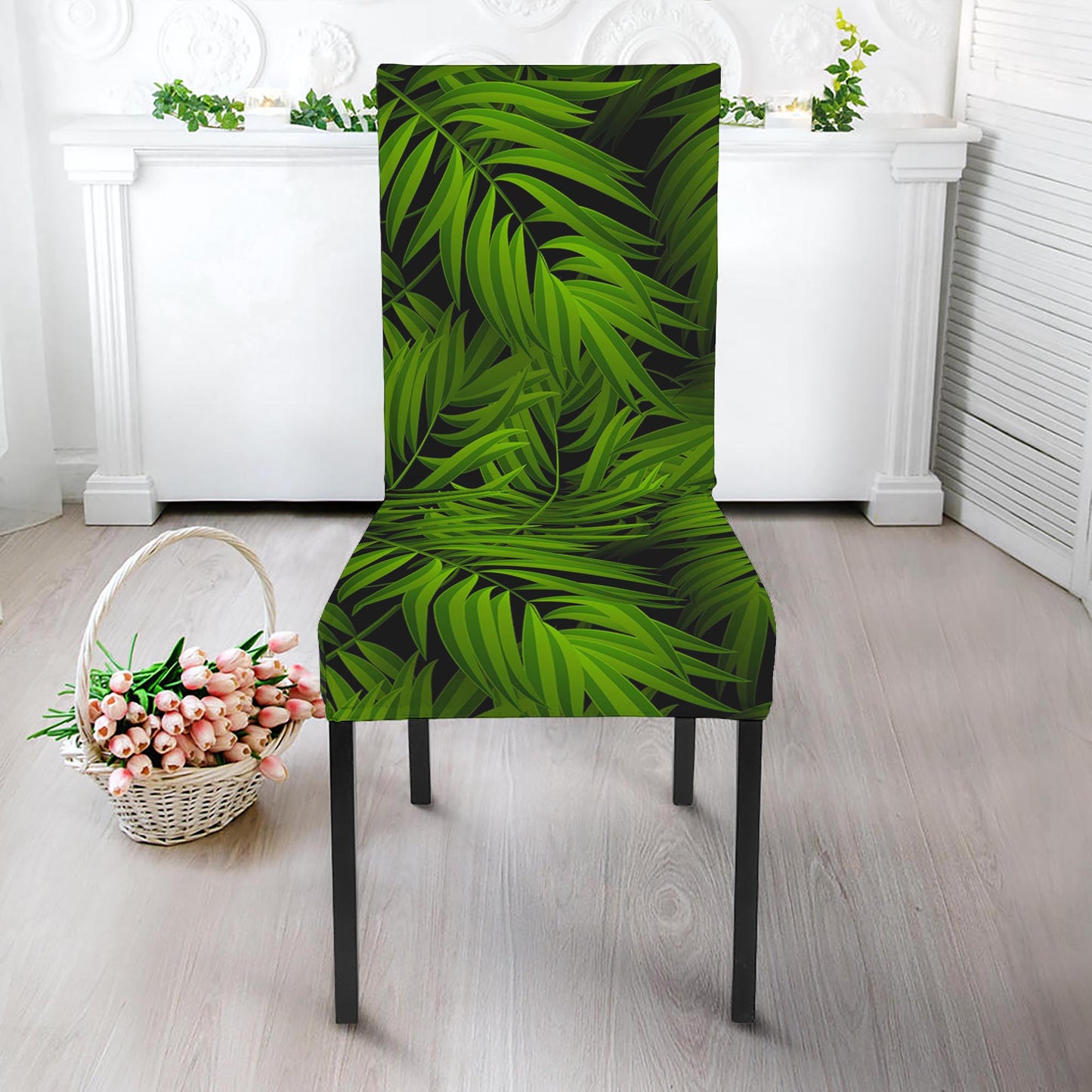 Night Tropical Palm Leaf Pattern Print Dining Chair Slipcover