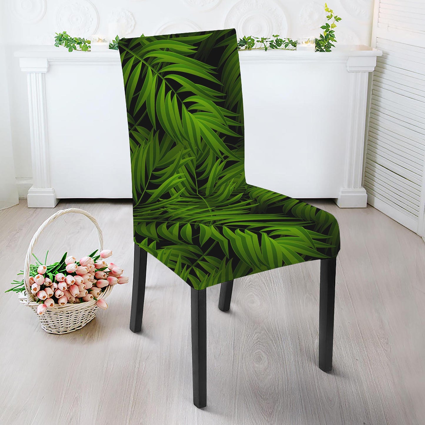 Night Tropical Palm Leaf Pattern Print Dining Chair Slipcover