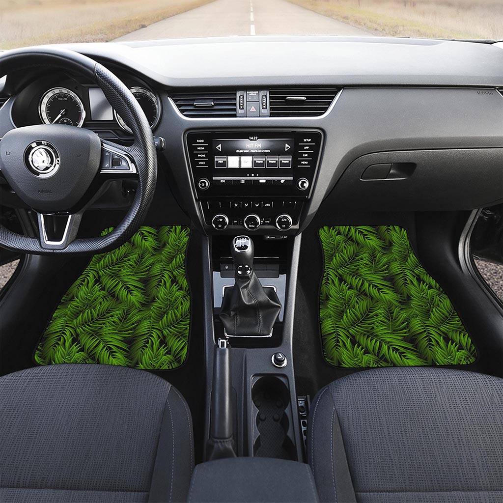 Night Tropical Palm Leaf Pattern Print Front and Back Car Floor Mats