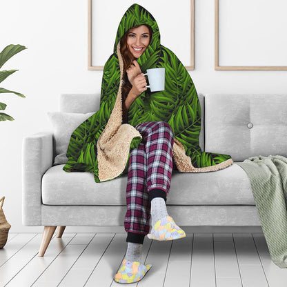 Night Tropical Palm Leaf Pattern Print Hooded Blanket