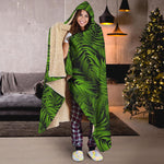 Night Tropical Palm Leaf Pattern Print Hooded Blanket
