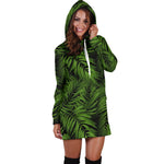 Night Tropical Palm Leaf Pattern Print Hoodie Dress GearFrost