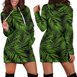 Night Tropical Palm Leaf Pattern Print Hoodie Dress GearFrost