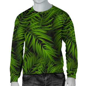 Night Tropical Palm Leaf Pattern Print Men's Crewneck Sweatshirt GearFrost