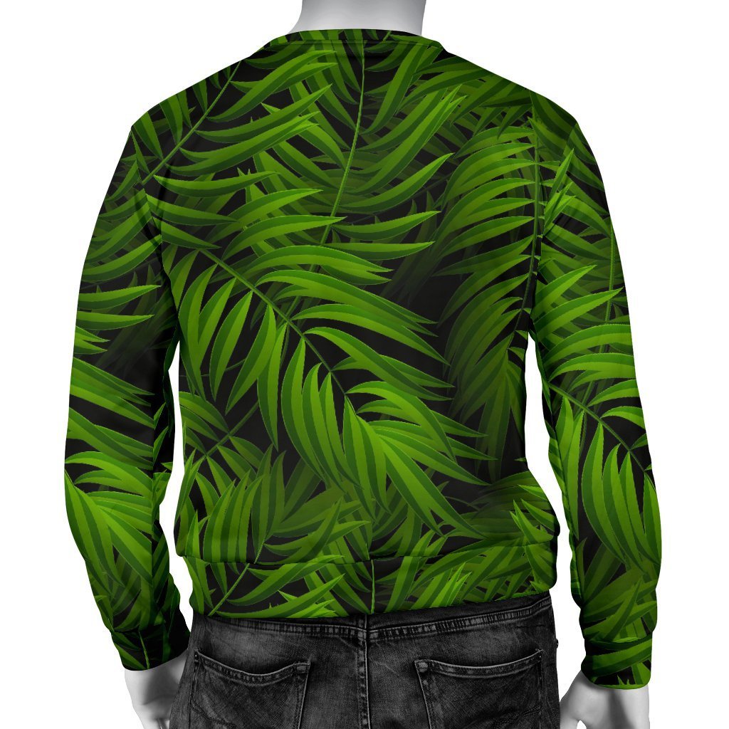 Night Tropical Palm Leaf Pattern Print Men's Crewneck Sweatshirt GearFrost