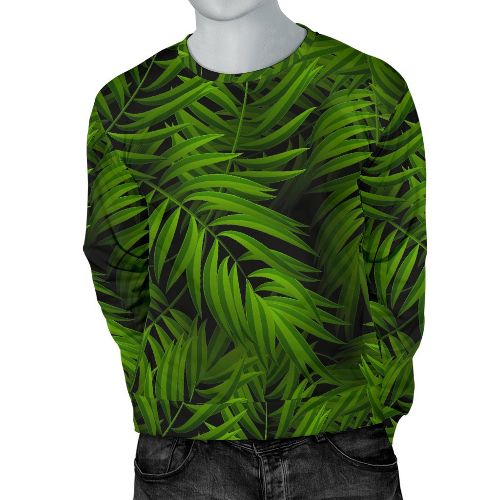 Night Tropical Palm Leaf Pattern Print Men's Crewneck Sweatshirt GearFrost