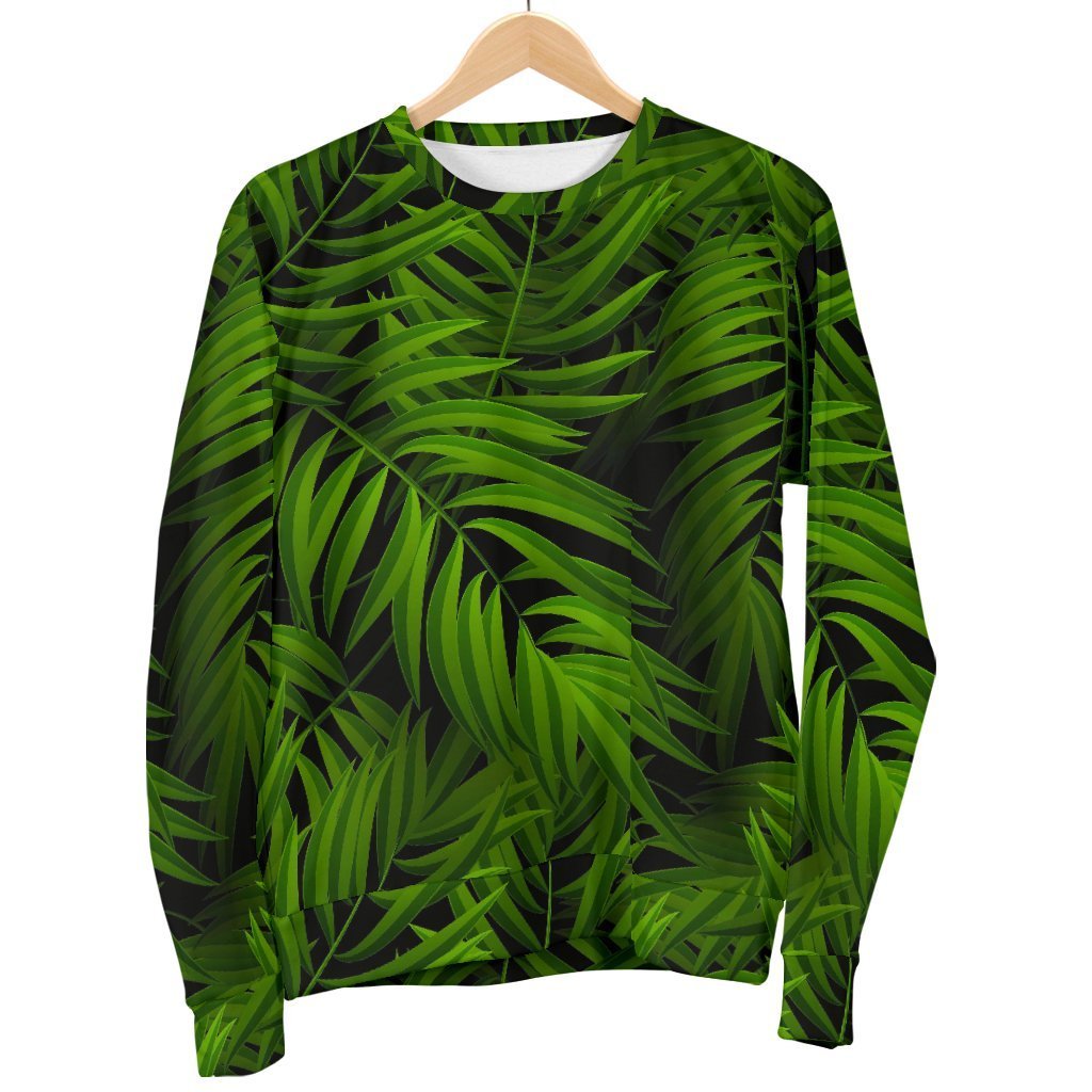 Night Tropical Palm Leaf Pattern Print Men's Crewneck Sweatshirt GearFrost