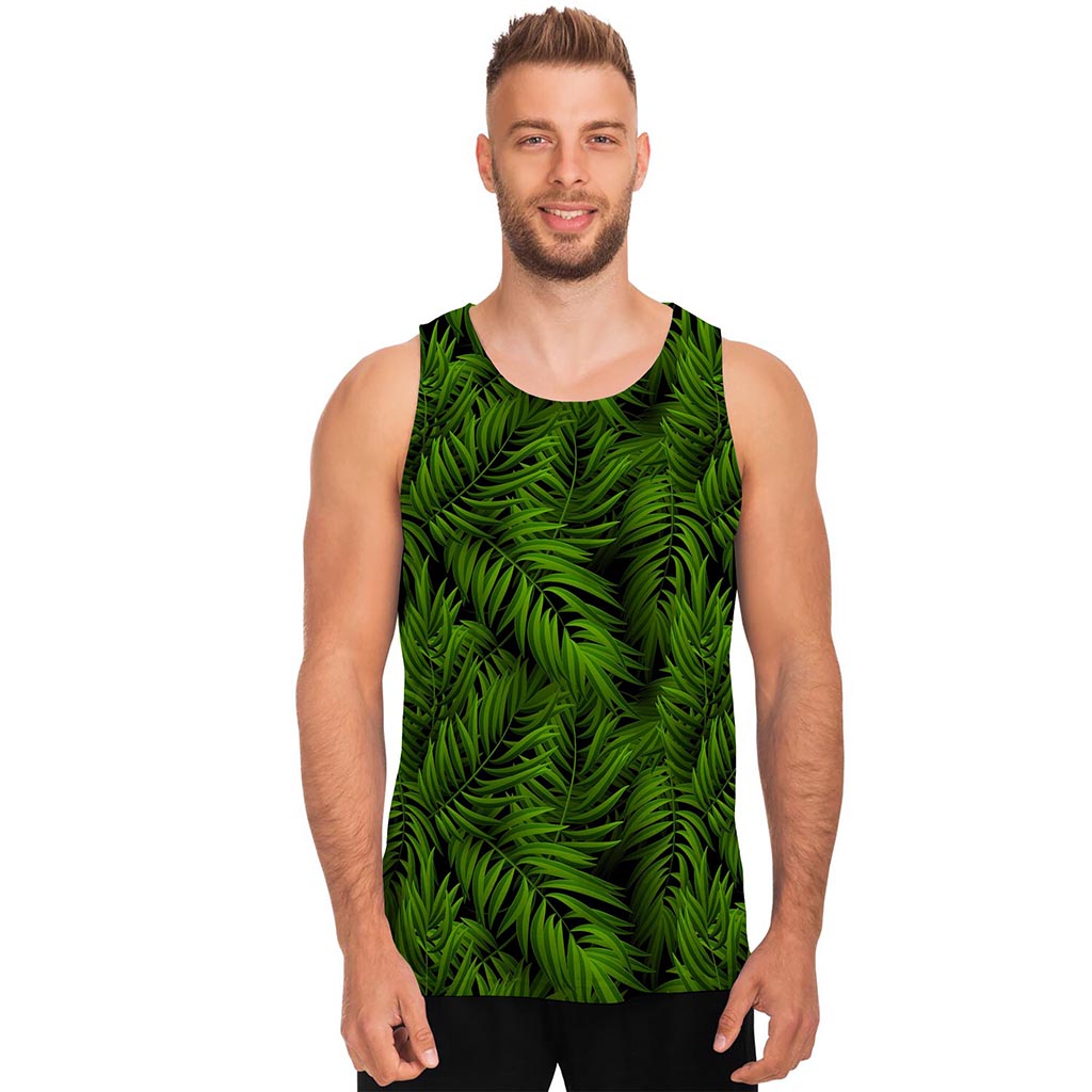 Night Tropical Palm Leaf Pattern Print Men's Tank Top