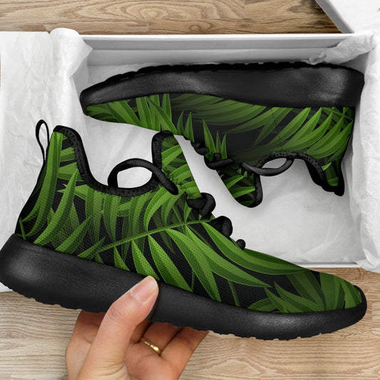 Night Tropical Palm Leaf Pattern Print Mesh Knit Shoes GearFrost