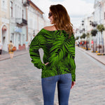 Night Tropical Palm Leaf Pattern Print Off Shoulder Sweatshirt GearFrost