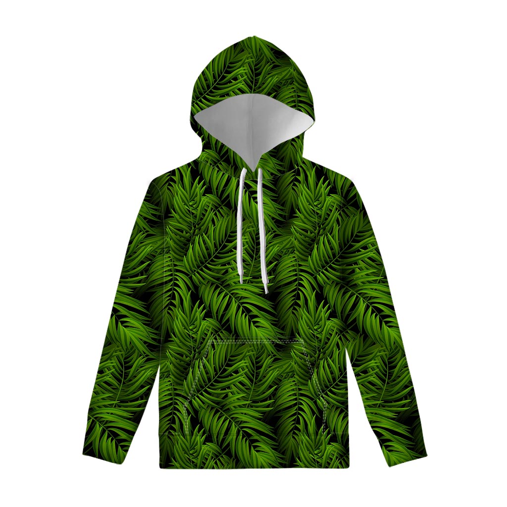 Night Tropical Palm Leaf Pattern Print Pullover Hoodie