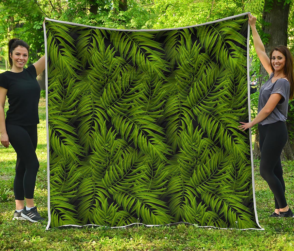 Night Tropical Palm Leaf Pattern Print Quilt