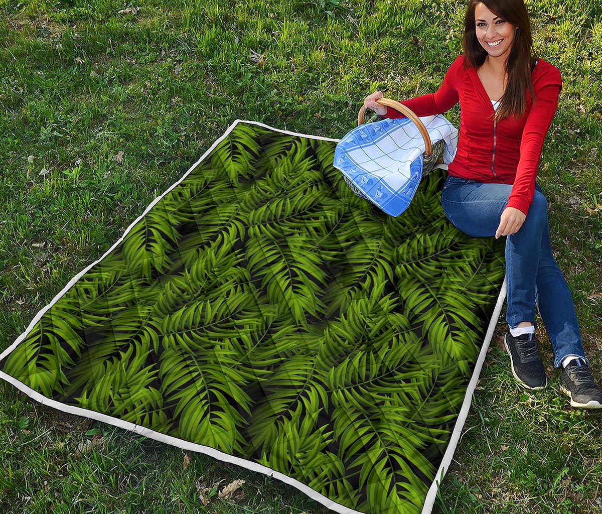 Night Tropical Palm Leaf Pattern Print Quilt