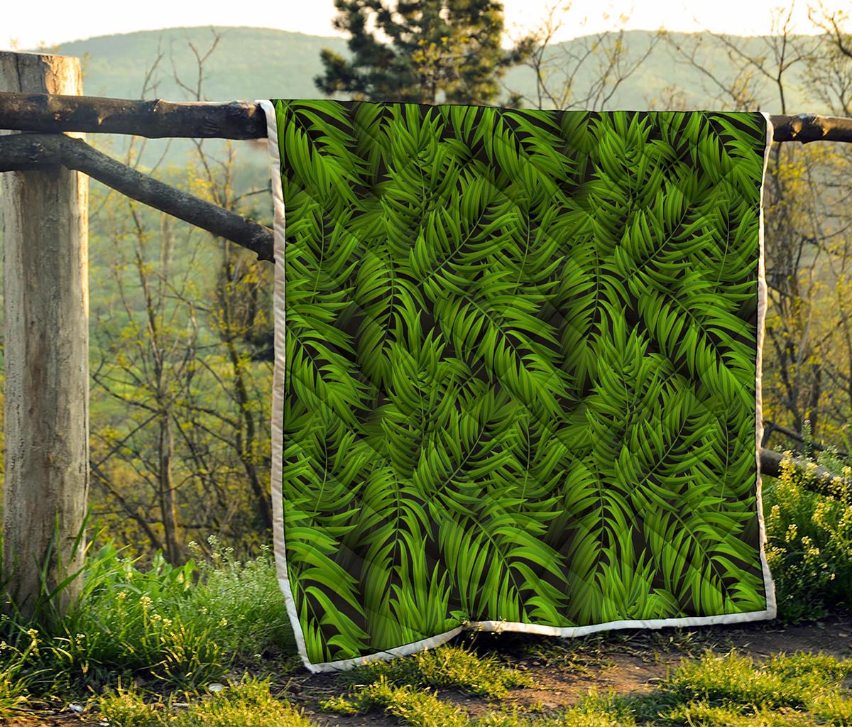 Night Tropical Palm Leaf Pattern Print Quilt