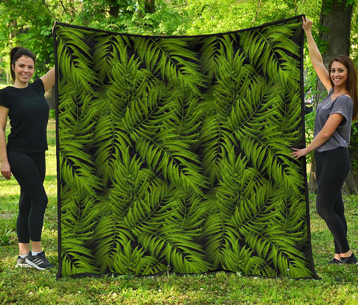 Night Tropical Palm Leaf Pattern Print Quilt