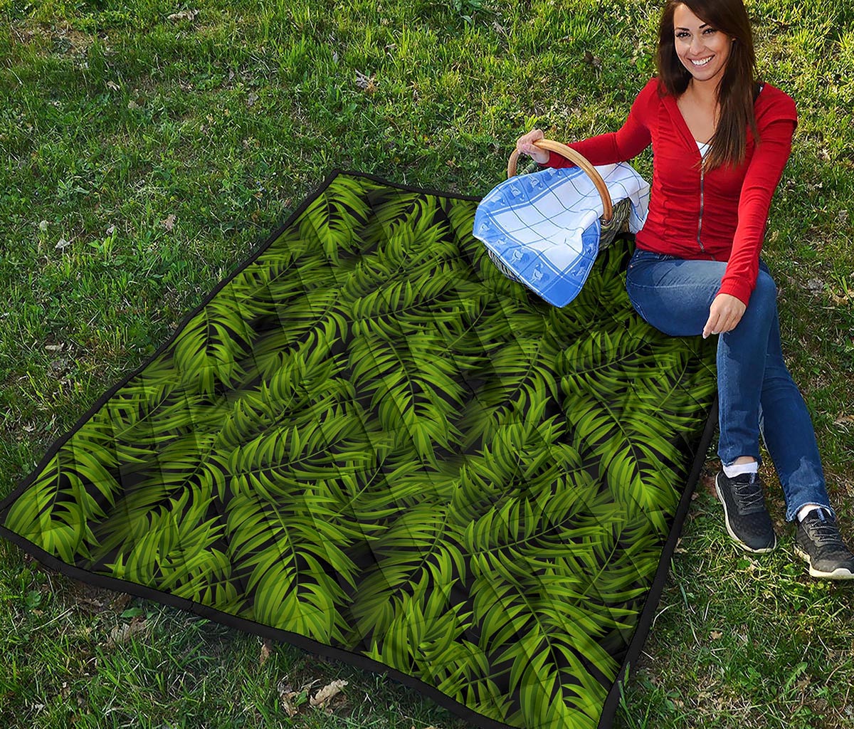 Night Tropical Palm Leaf Pattern Print Quilt