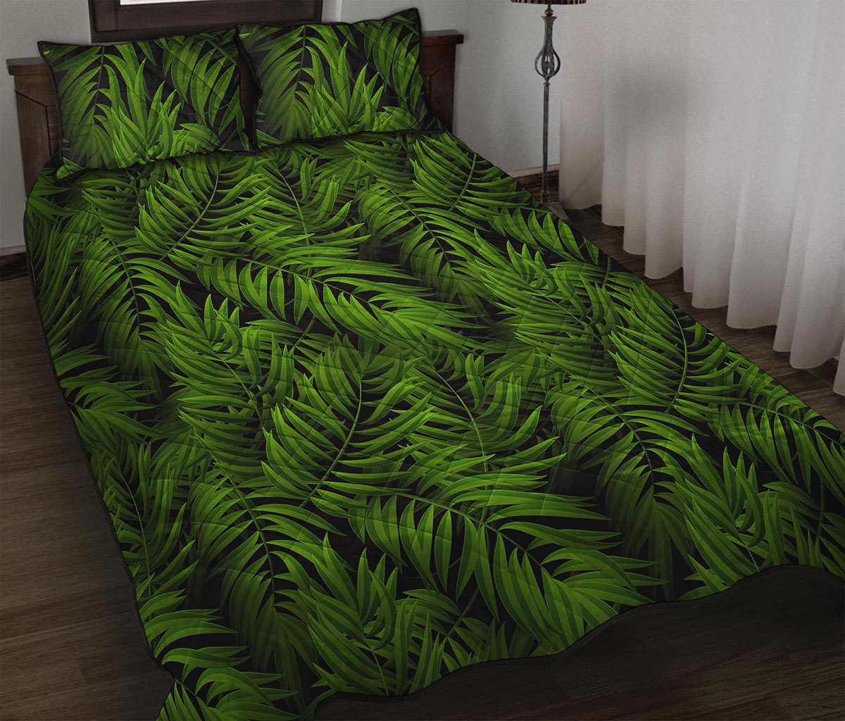 Night Tropical Palm Leaf Pattern Print Quilt Bed Set