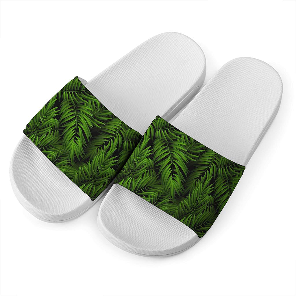 Night Tropical Palm Leaf Pattern Print White Slide Sandals