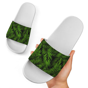 Night Tropical Palm Leaf Pattern Print White Slide Sandals