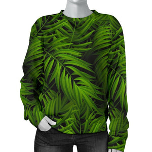 Night Tropical Palm Leaf Pattern Print Women's Crewneck Sweatshirt GearFrost