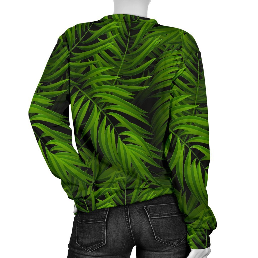 Night Tropical Palm Leaf Pattern Print Women's Crewneck Sweatshirt GearFrost