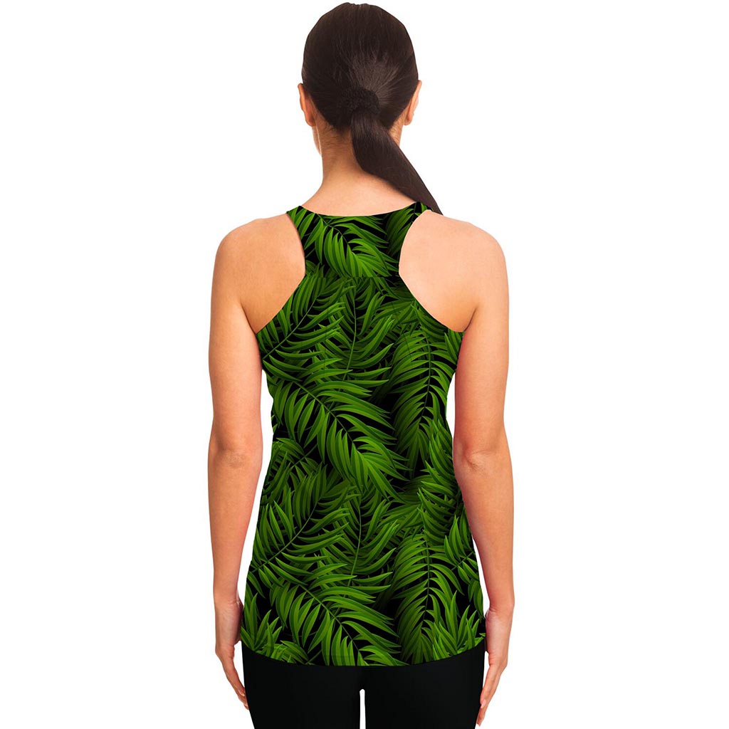 Night Tropical Palm Leaf Pattern Print Women's Racerback Tank Top